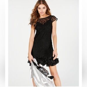 Guess Floral-Lace Ruffled-Hem Sheath